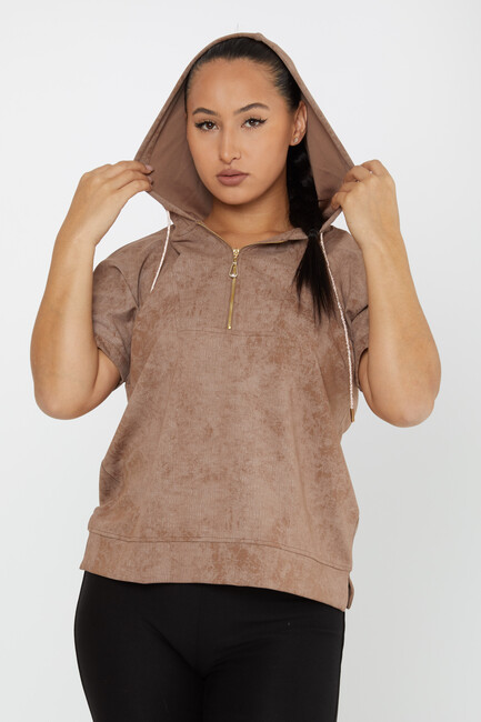 Women's Sweatshirt Zipper Detail Mink - 79992 | KAZEE - Thumbnail