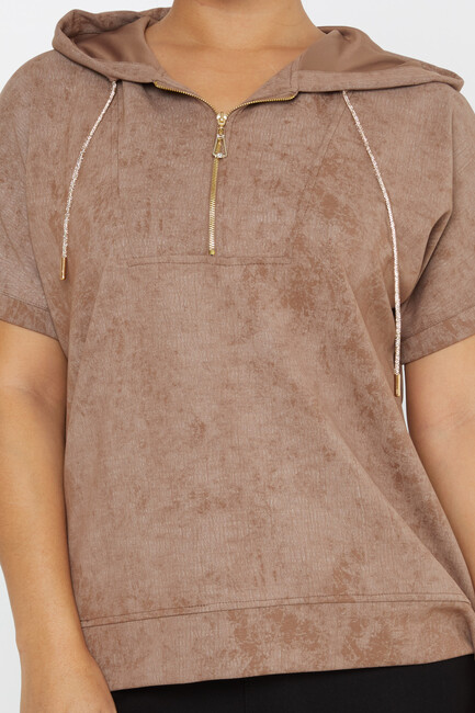 Women's Sweatshirt Zipper Detail Mink - 79992 | KAZEE - Thumbnail