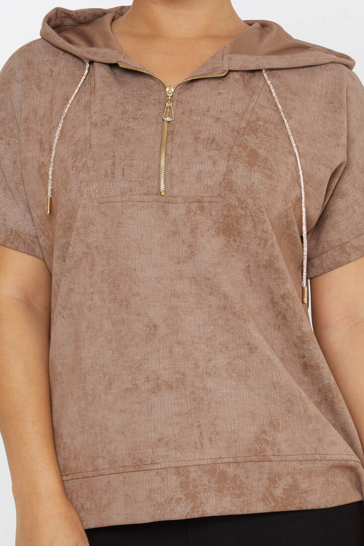 Women's Sweatshirt Zipper Detail Mink - 79992 | KAZEE