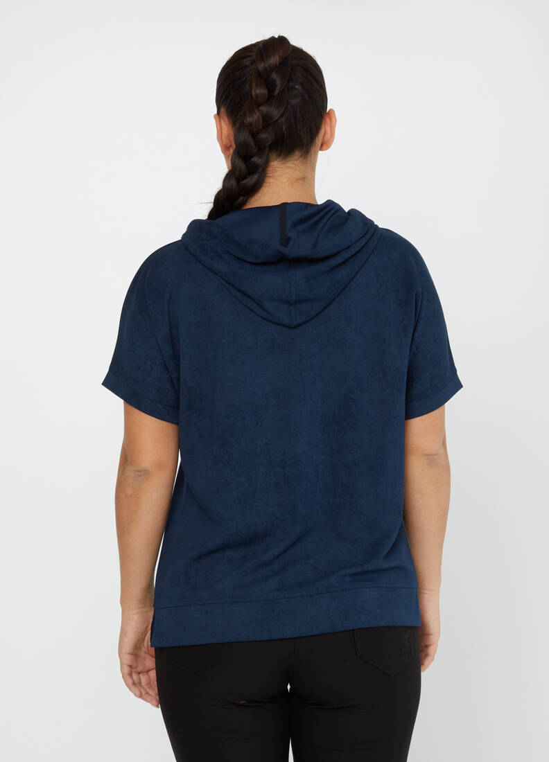 Women's Sweatshirt Zipper Detail Navy Blue - 79992 | KAZEE