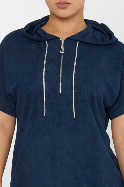 Women's Sweatshirt Zipper Detail Navy Blue - 79992 | KAZEE - Thumbnail