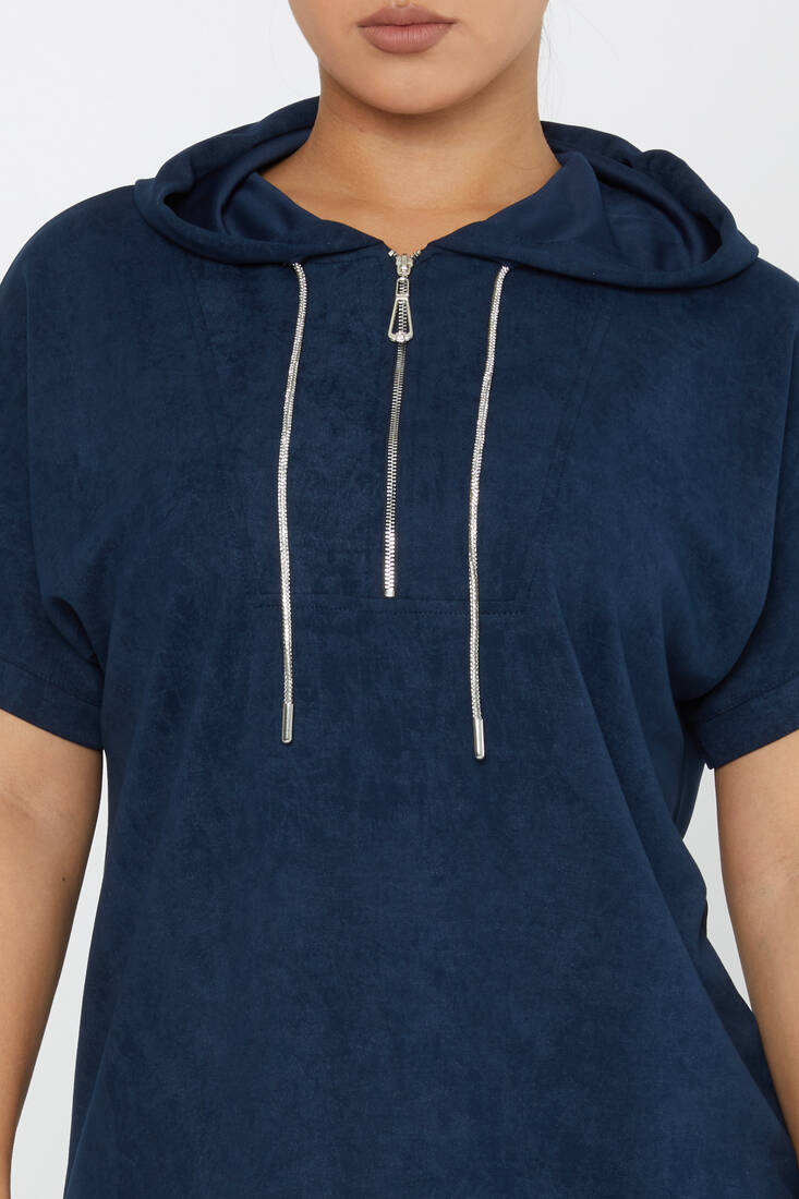 Women's Sweatshirt Zipper Detail Navy Blue - 79992 | KAZEE