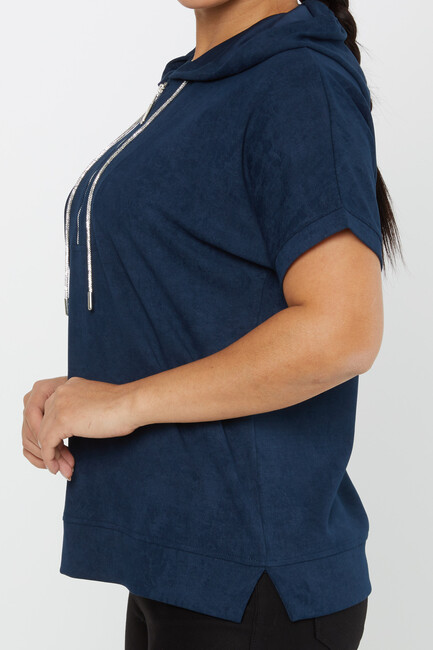 Women's Sweatshirt Zipper Detail Navy Blue - 79992 | KAZEE - Thumbnail