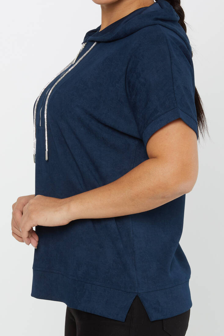 Women's Sweatshirt Zipper Detail Navy Blue - 79992 | KAZEE