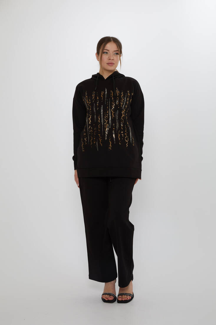 Women's Tracksuit Hooded Black - 17901 | KAZEE