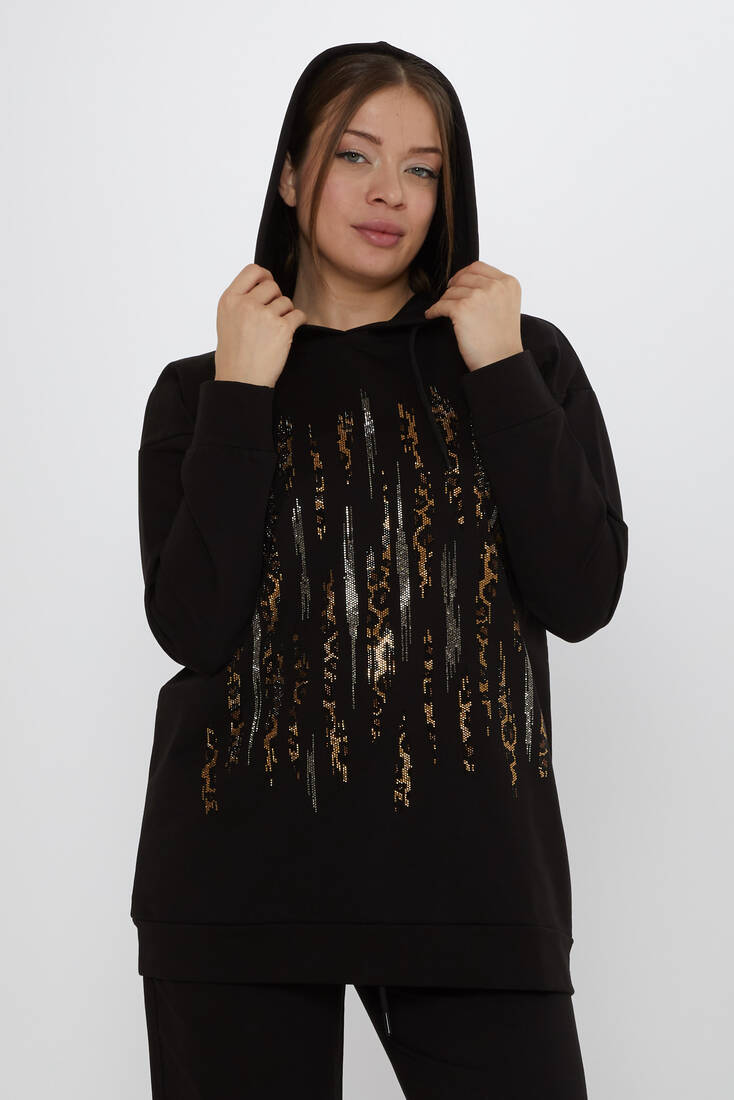 Women's Tracksuit Hooded Black - 17901 | KAZEE