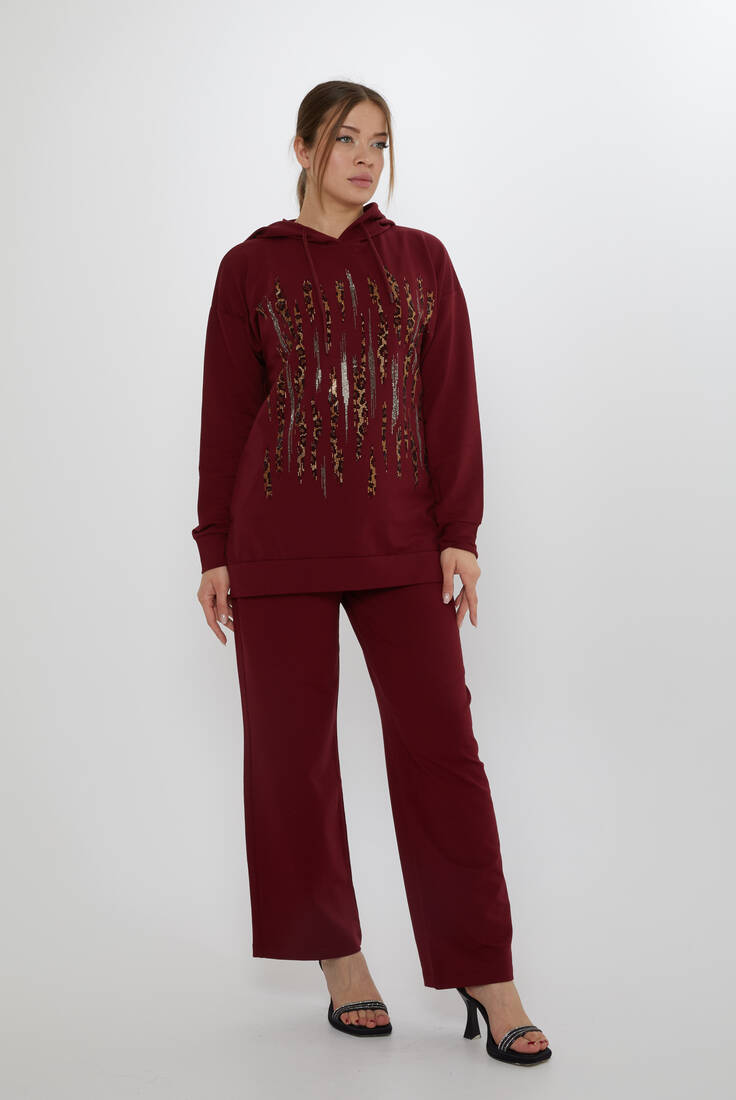 Women's Tracksuit Hooded Claret Red - 17901 | KAZEE