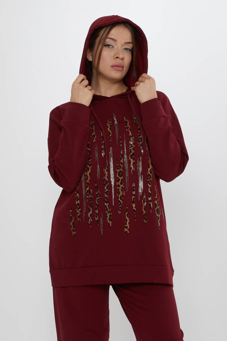 Women's Tracksuit Hooded Claret Red - 17901 | KAZEE