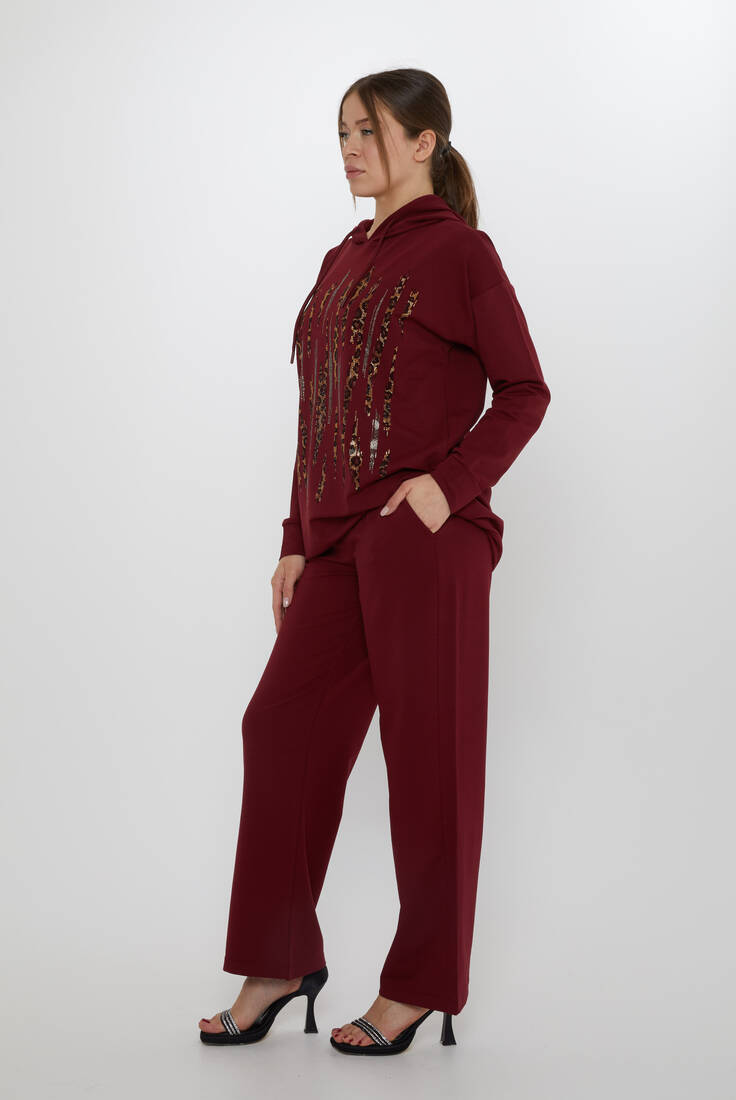 Women's Tracksuit Hooded Claret Red - 17901 | KAZEE