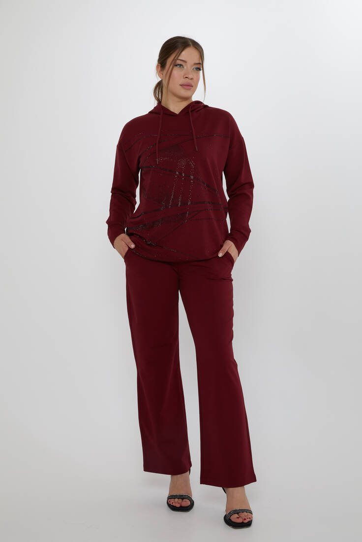Women's Tracksuit Hooded Detail Claret Red - 17900 | KAZEE