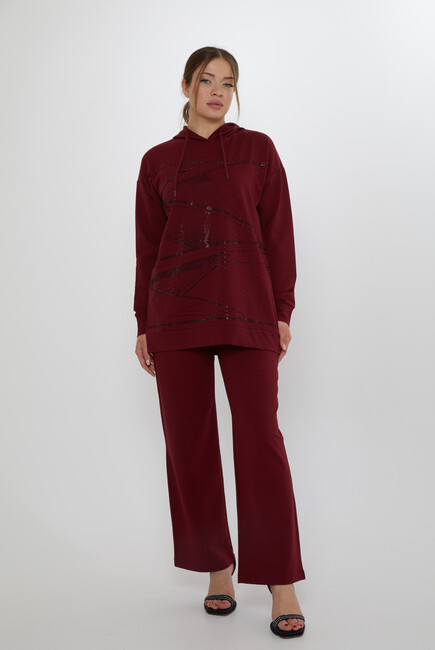Women's Tracksuit Hooded Detail Claret Red - 17900 | KAZEE - Thumbnail