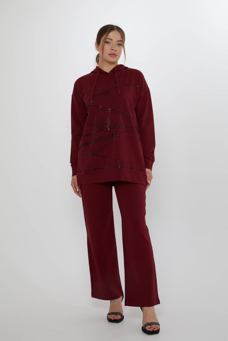 Women's Tracksuit Hooded Detail Claret Red - 17900 | KAZEE