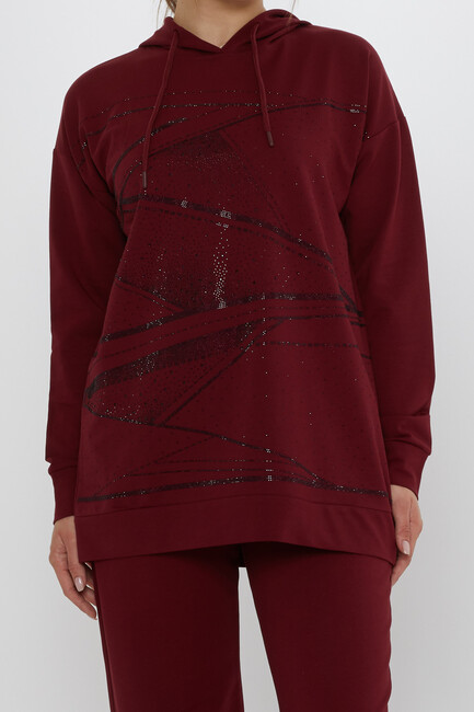 Women's Tracksuit Hooded Detail Claret Red - 17900 | KAZEE - Thumbnail