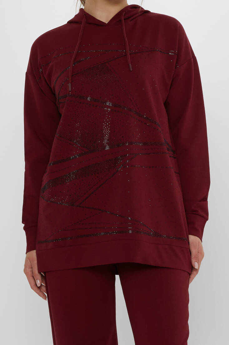 Women's Tracksuit Hooded Detail Claret Red - 17900 | KAZEE