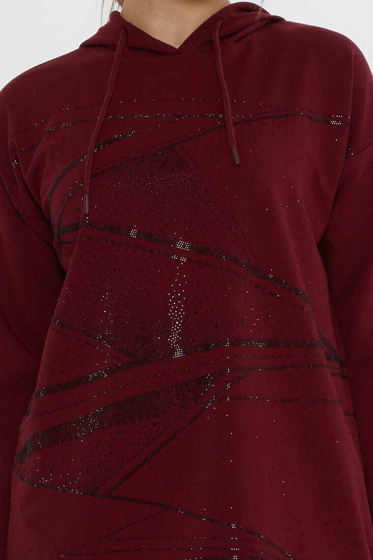 Women's Tracksuit Hooded Detail Claret Red - 17900 | KAZEE