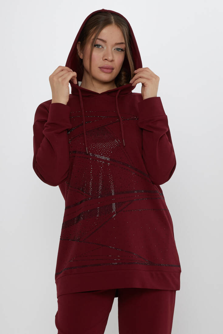 Women's Tracksuit Hooded Detail Claret Red - 17900 | KAZEE