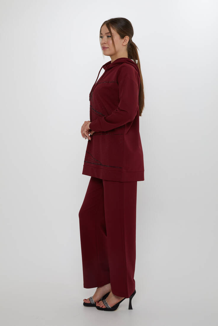 Women's Tracksuit Hooded Detail Claret Red - 17900 | KAZEE
