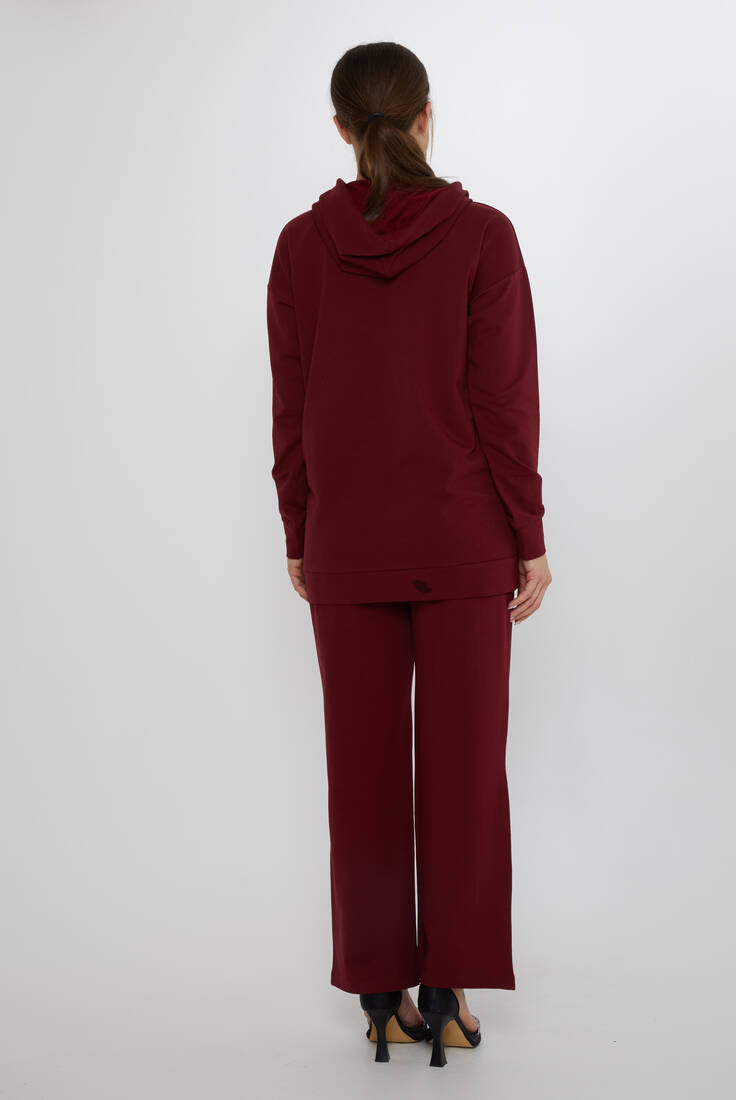 Women's Tracksuit Hooded Detail Claret Red - 17900 | KAZEE