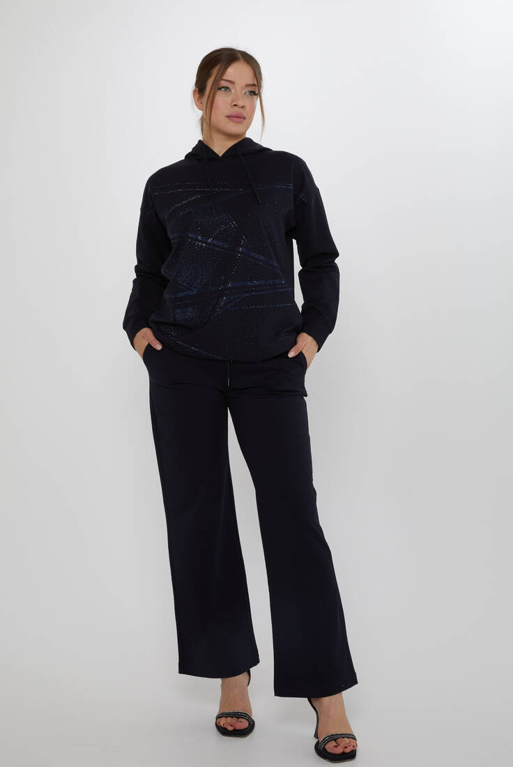 Women's Tracksuit Hooded Detail Navy Blue - 17900 | KAZEE