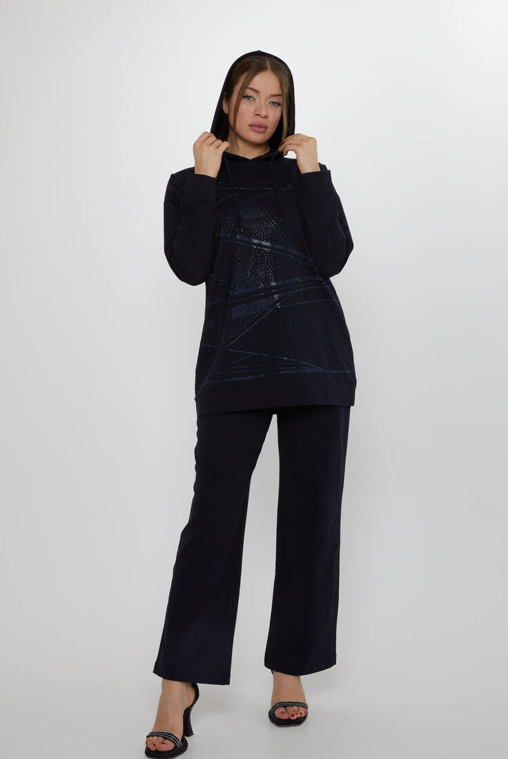 Women's Tracksuit Hooded Detail Navy Blue - 17900 | KAZEE