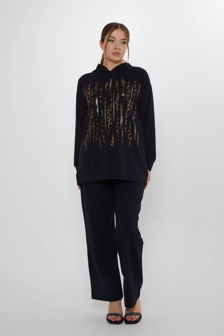 Women's Tracksuit Hooded Navy Blue - 17901 | KAZEE
