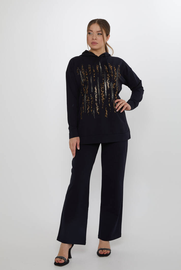 Women's Tracksuit Hooded Navy Blue - 17901 | KAZEE