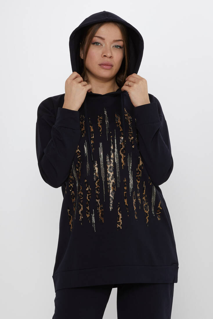 Women's Tracksuit Hooded Navy Blue - 17901 | KAZEE