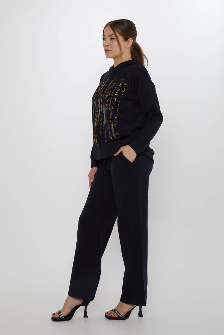 Women's Tracksuit Hooded Navy Blue - 17901 | KAZEE