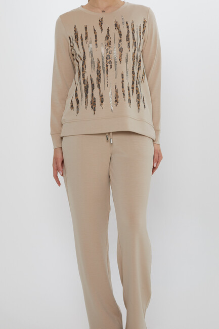 Women's Tracksuit Pockets Stone Detail Beige - 17886 | KAZEE - Thumbnail