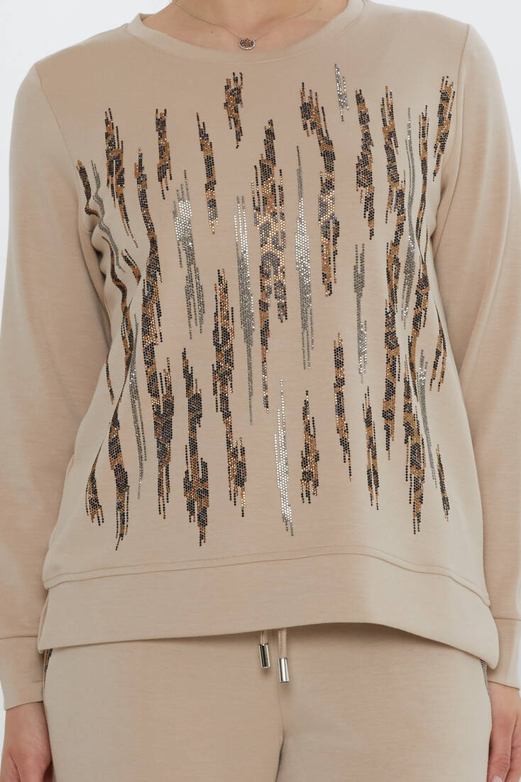 Women's Tracksuit Pockets Stone Detail Beige - 17886 | KAZEE