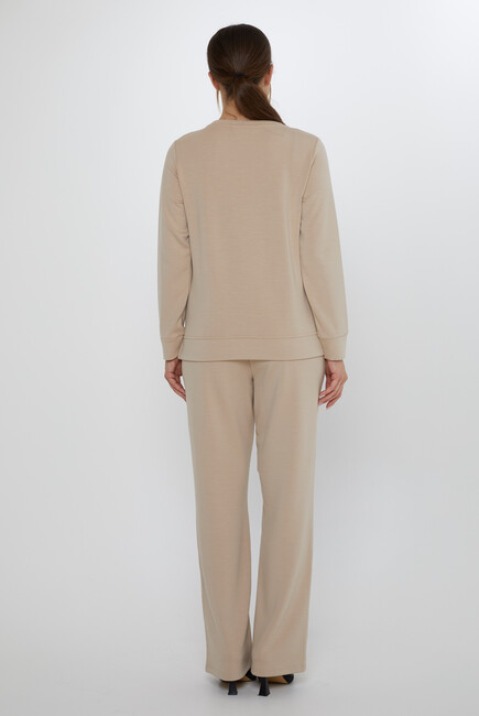 Women's Tracksuit Pockets Stone Detail Beige - 17886 | KAZEE - Thumbnail