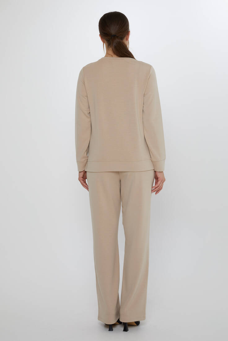 Women's Tracksuit Pockets Stone Detail Beige - 17886 | KAZEE