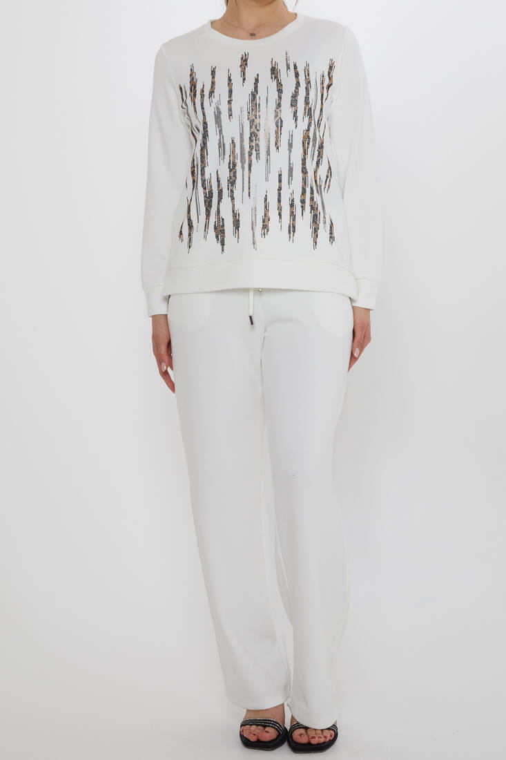 Women's Tracksuit Pockets Stone Detailed Ecru - 17886 | KAZEE