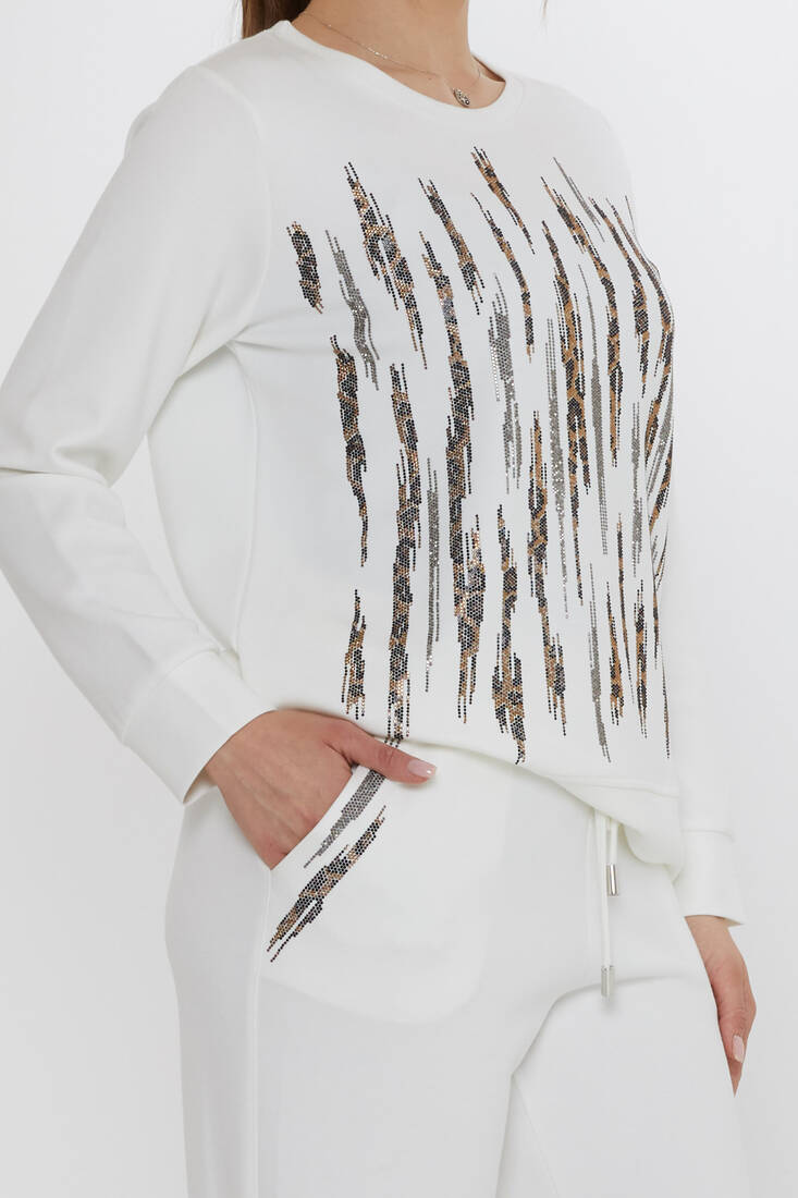 Women's Tracksuit Pockets Stone Detailed Ecru - 17886 | KAZEE