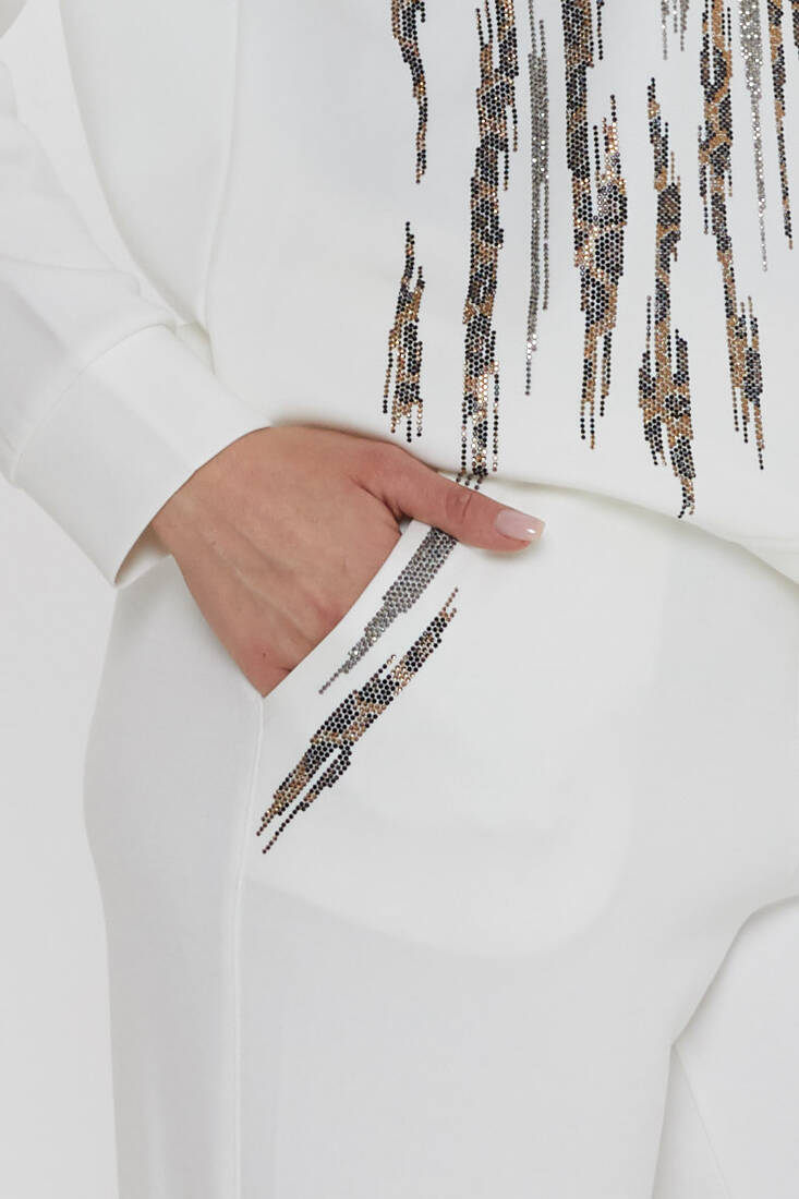 Women's Tracksuit Pockets Stone Detailed Ecru - 17886 | KAZEE