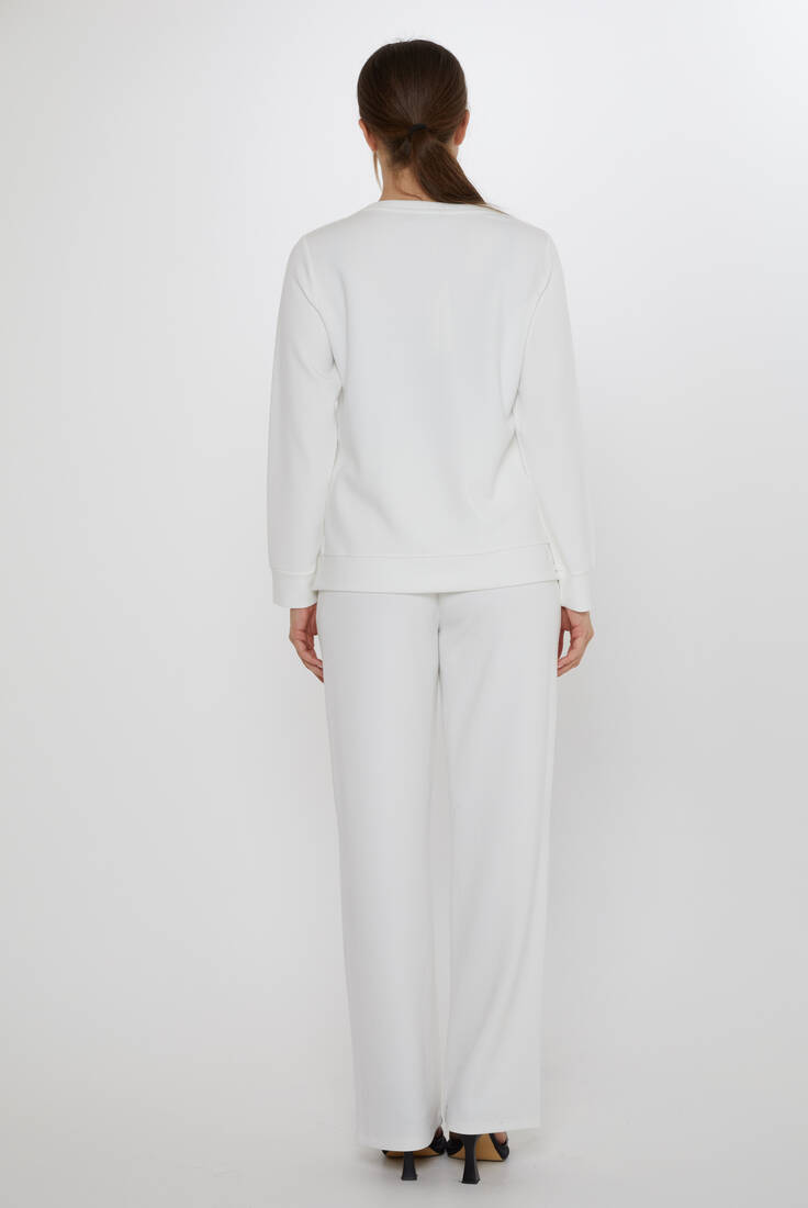 Women's Tracksuit Pockets Stone Detailed Ecru - 17886 | KAZEE