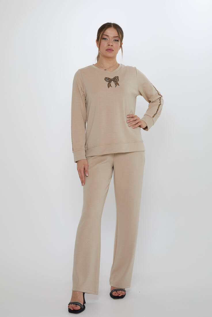Women's Tracksuit Ribbon Detail Beige - 17902 | KAZEE