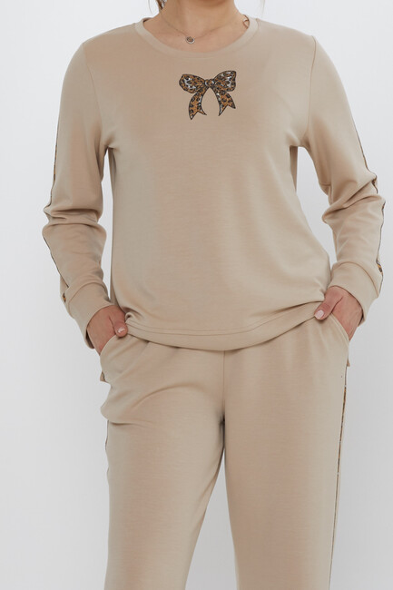 Women's Tracksuit Ribbon Detail Beige - 17902 | KAZEE - Thumbnail
