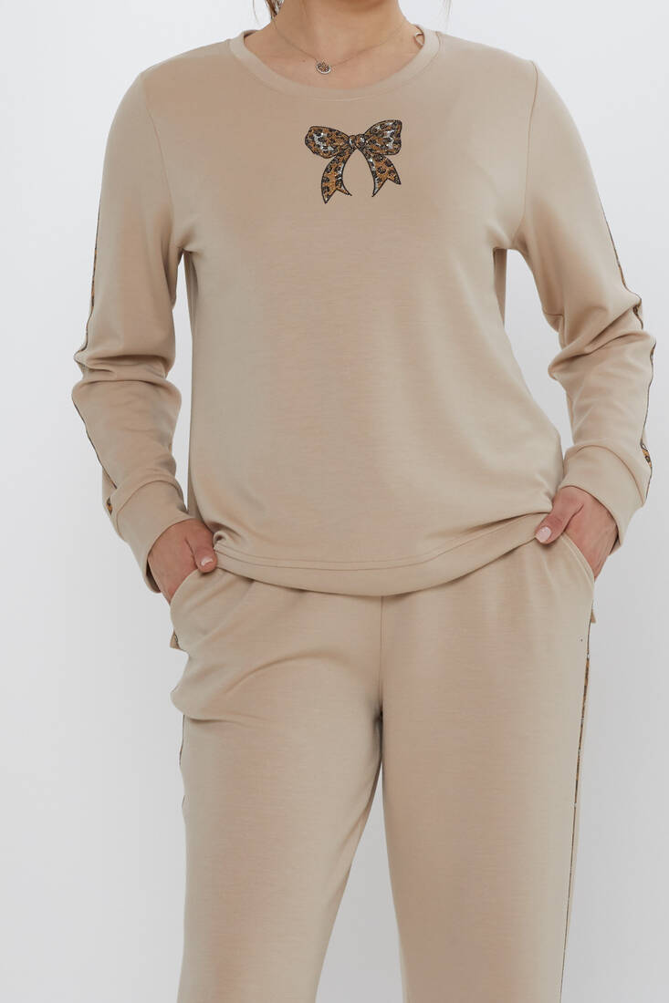 Women's Tracksuit Ribbon Detail Beige - 17902 | KAZEE
