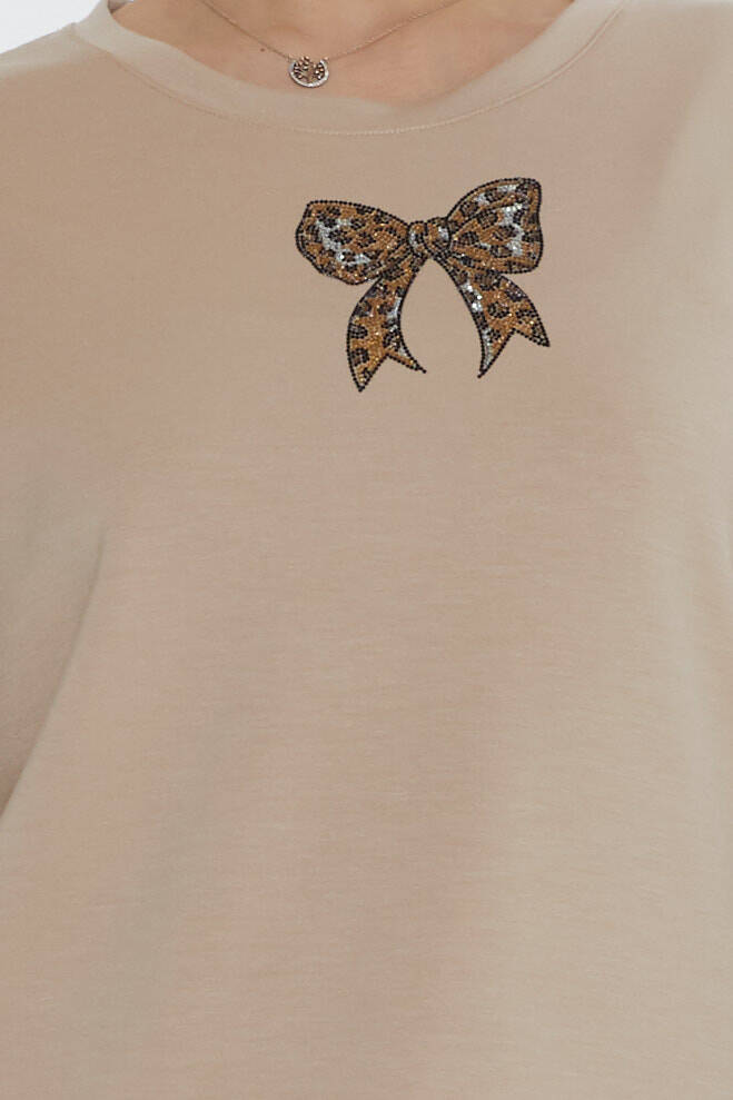 Women's Tracksuit Ribbon Detail Beige - 17902 | KAZEE