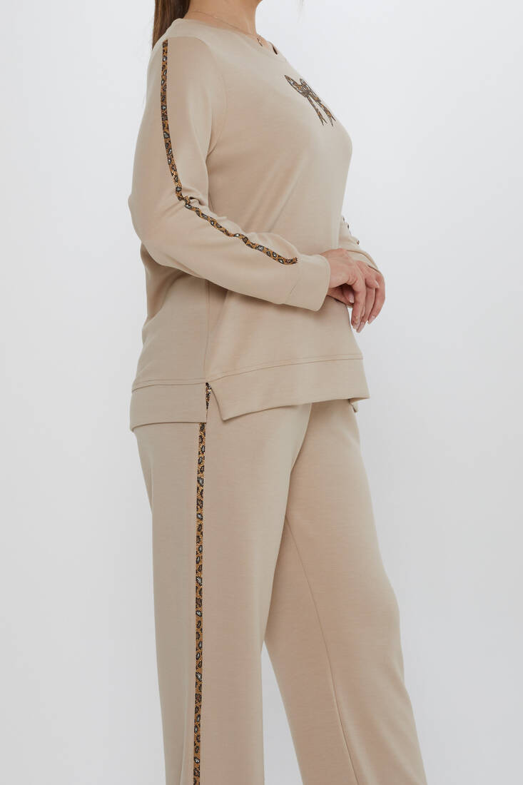 Women's Tracksuit Ribbon Detail Beige - 17902 | KAZEE