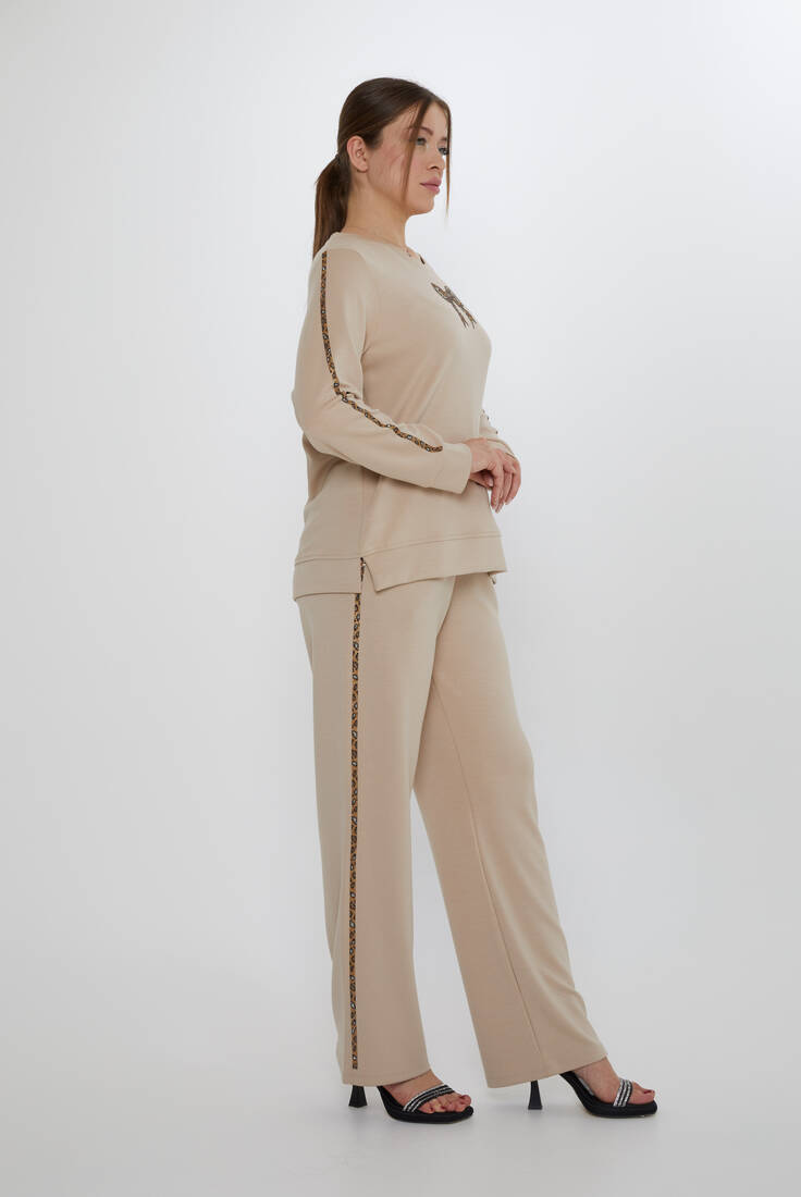Women's Tracksuit Ribbon Detail Beige - 17902 | KAZEE