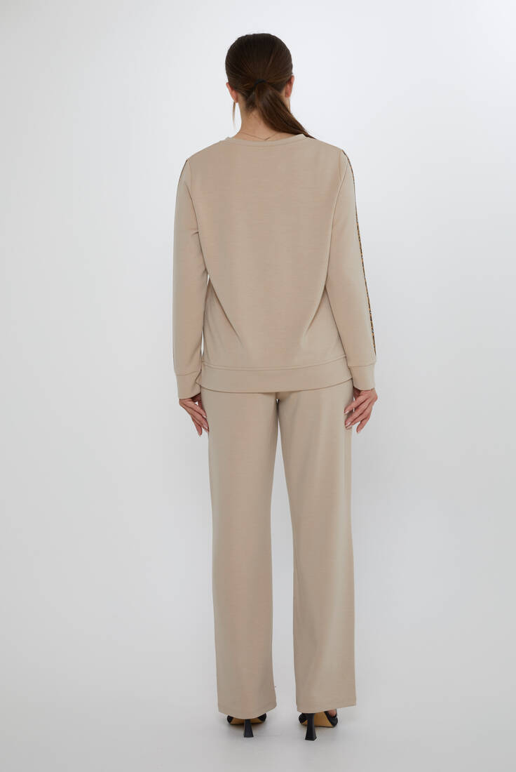 Women's Tracksuit Ribbon Detail Beige - 17902 | KAZEE