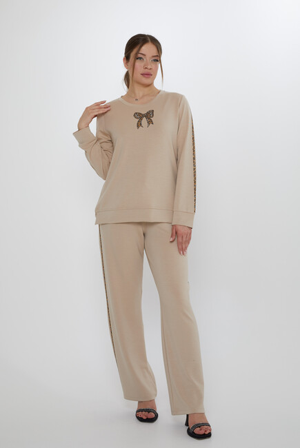 Women's Tracksuit Ribbon Detail Beige - 17902 | KAZEE - Thumbnail