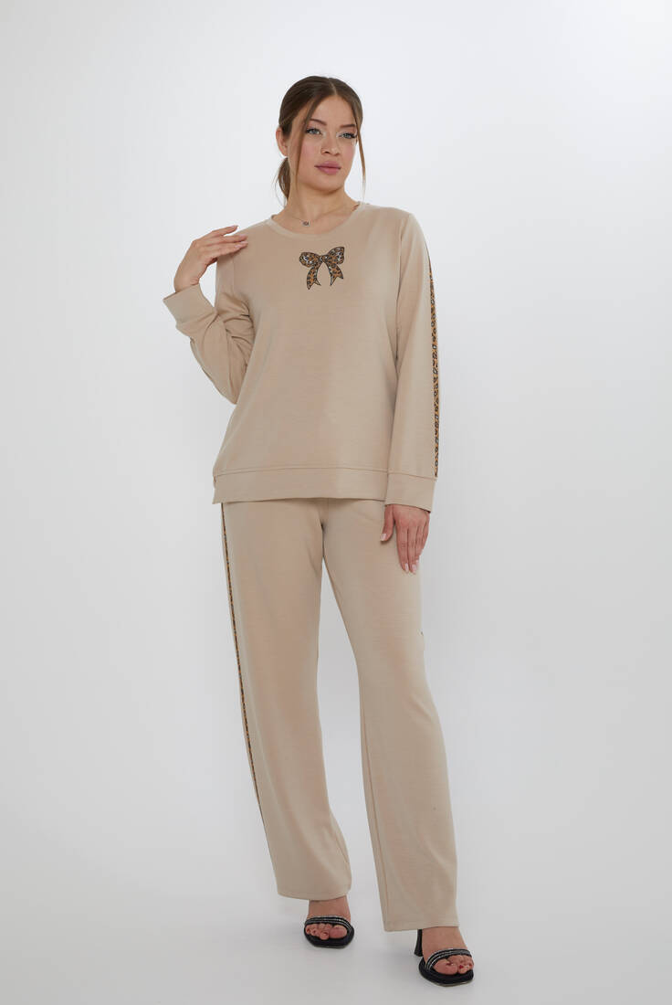 Women's Tracksuit Ribbon Detail Beige - 17902 | KAZEE