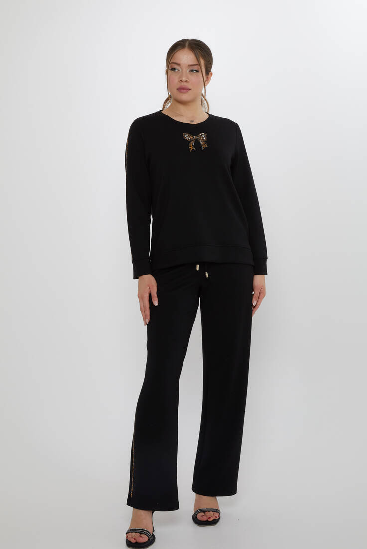 Women's Tracksuit Ribbon Detail Black - 17902 | KAZEE