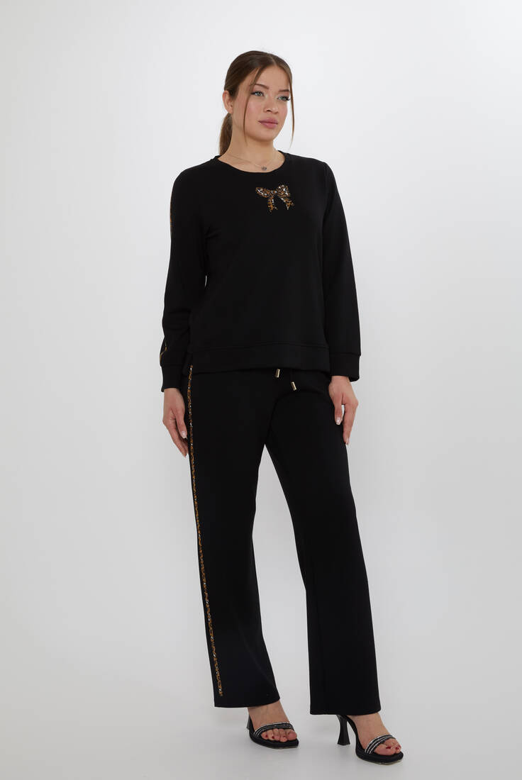 Women's Tracksuit Ribbon Detail Black - 17902 | KAZEE