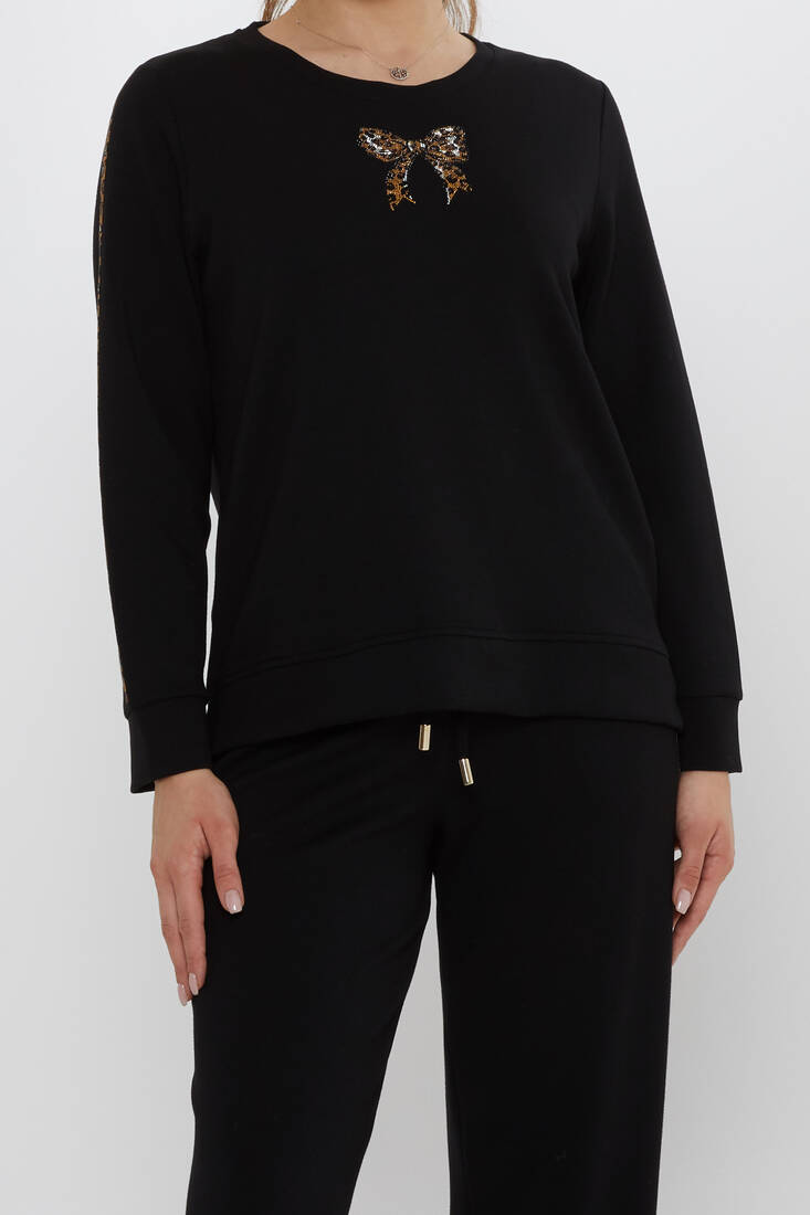 Women's Tracksuit Ribbon Detail Black - 17902 | KAZEE