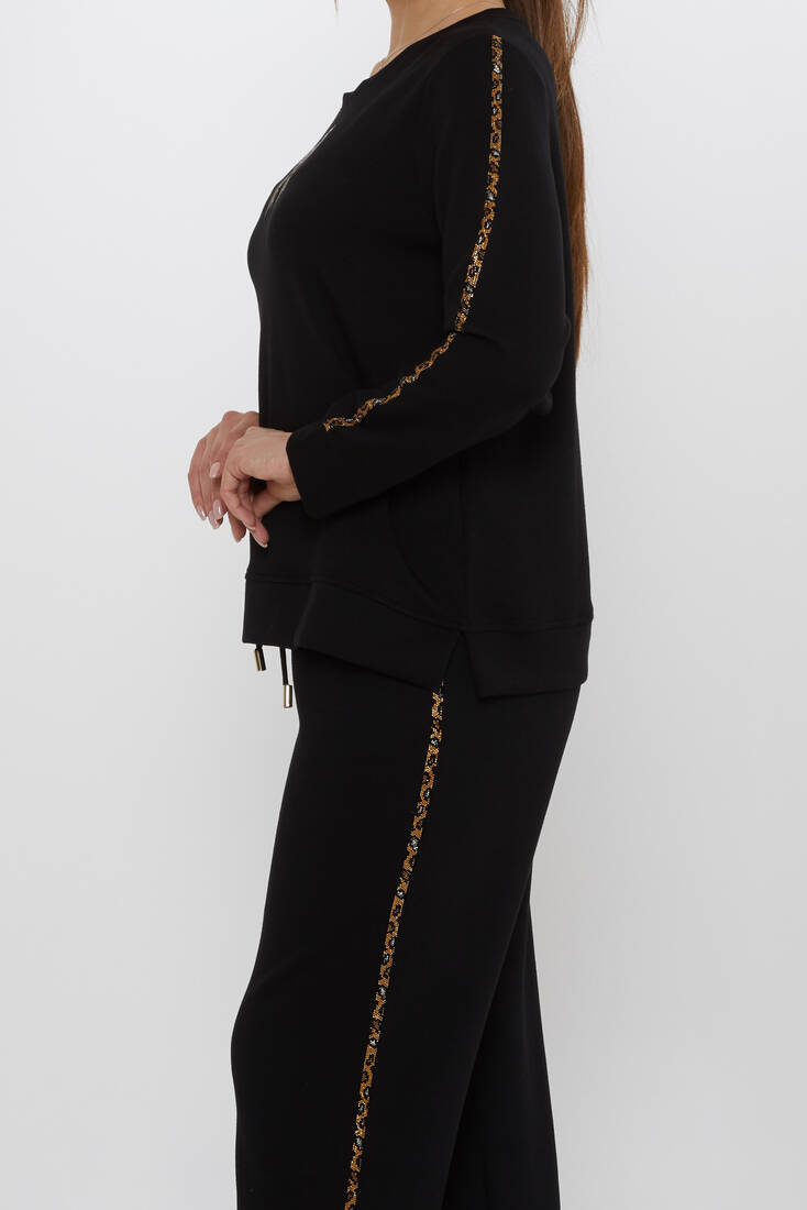 Women's Tracksuit Ribbon Detail Black - 17902 | KAZEE
