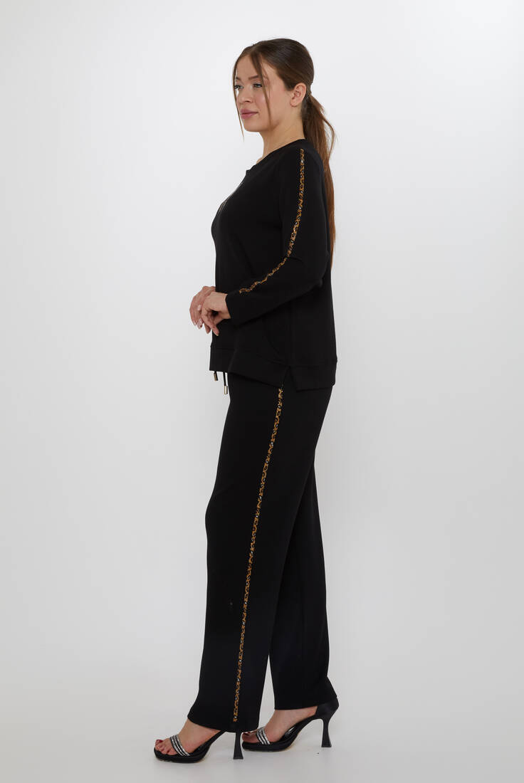 Women's Tracksuit Ribbon Detail Black - 17902 | KAZEE